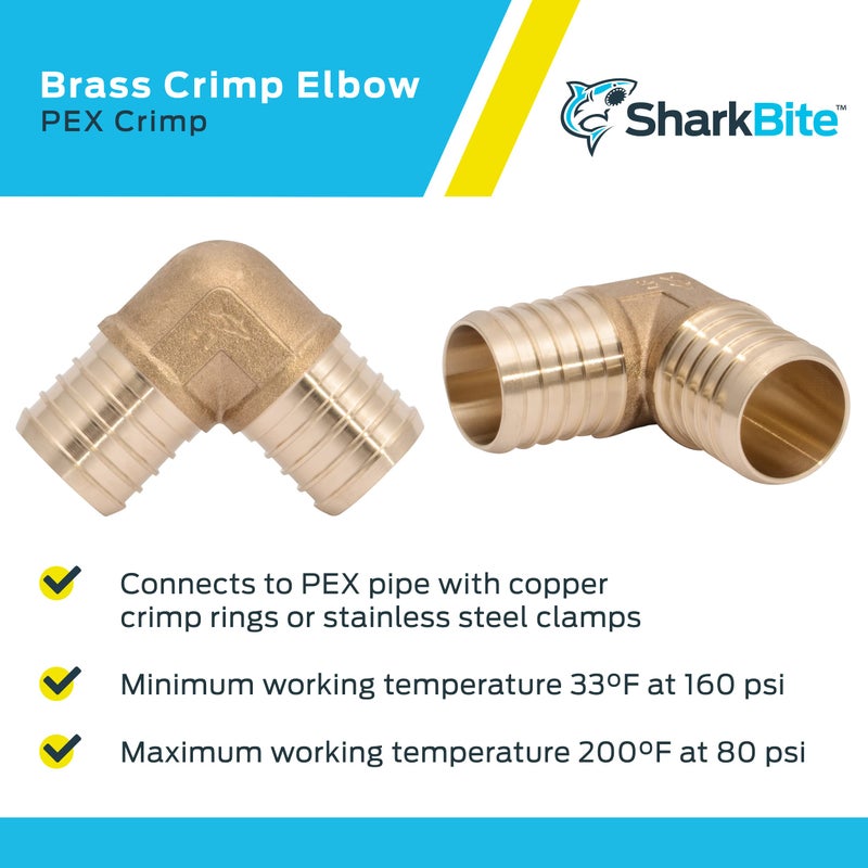 SharkBite 1-1/4 Inch Crimp 90 Degree Elbow, Brass Plumbing Fitting, PEX Pipe, PE-RT, UC0235 - Image 4